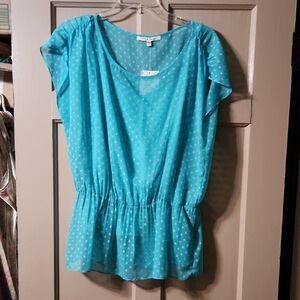 New with Tags Black Rainn Blue Relaxed Flutter Sleeve Blouse Size L